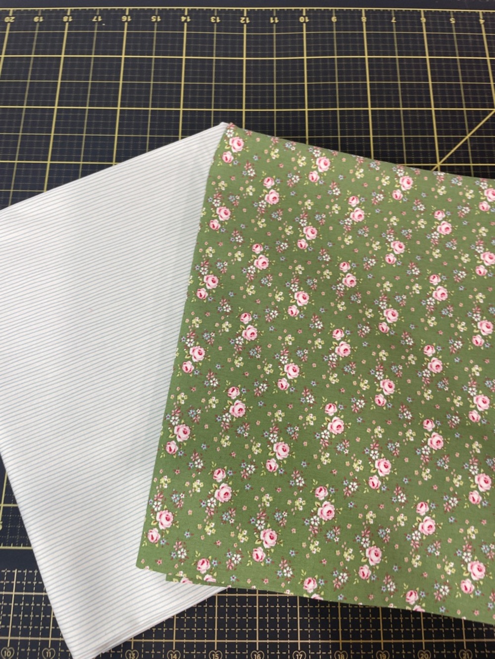 Tilda Creating Memories Gracie Green & Tilda Basics Pen Stripe Light Blue Fabric